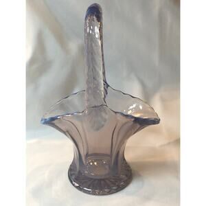 Vintage Westmorland Brides Basket Periwinkle Opalescent Hand Blown USA 6.75x4.5